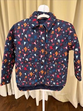 Rockin C - Kids Navy Puffer Jacket with Desert Print - Cactus - Size: S (6-7)